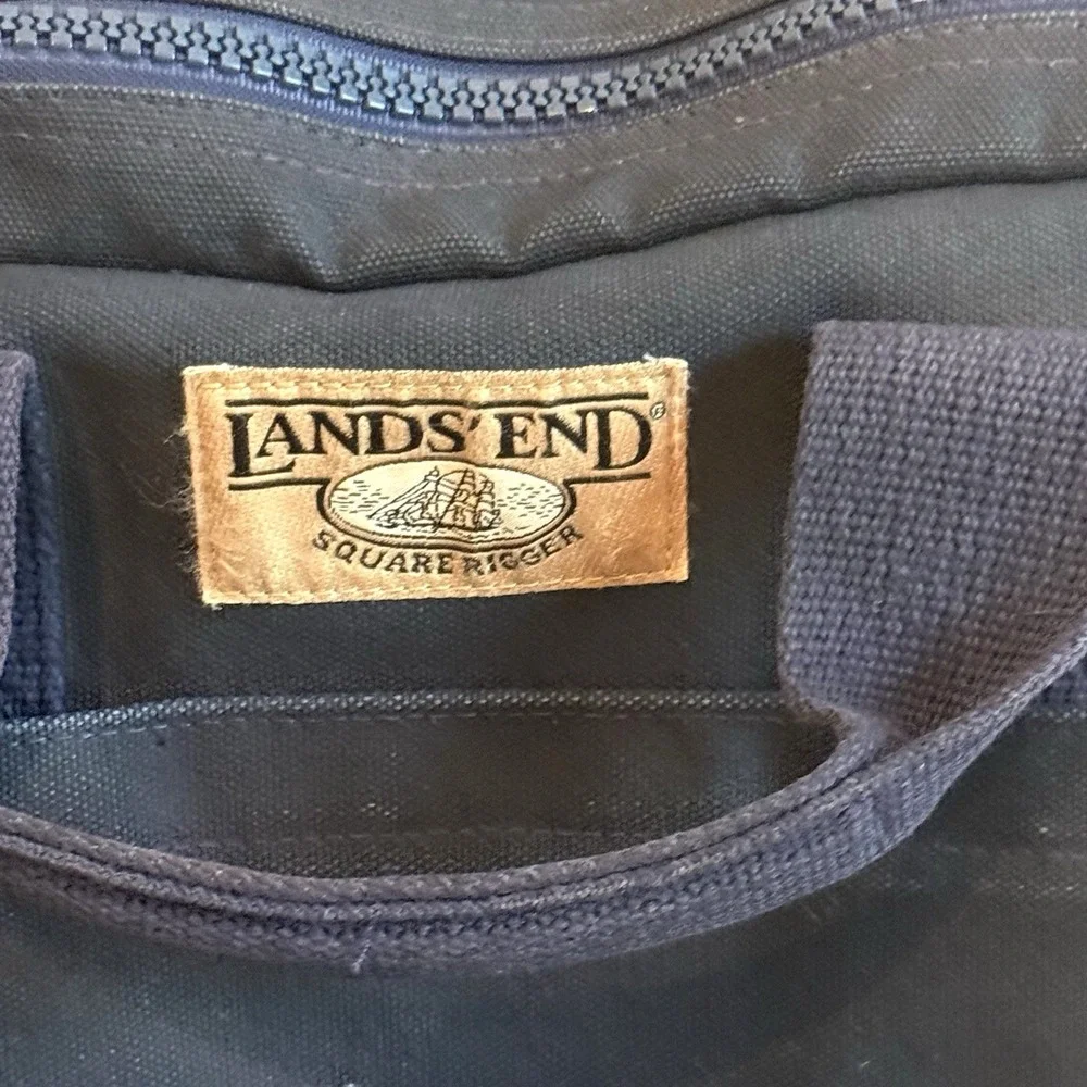 Vintage LANDS END SQUARE RIGGER Navy Blue Canvas Briefcase Laptop Tavel Bag USA
